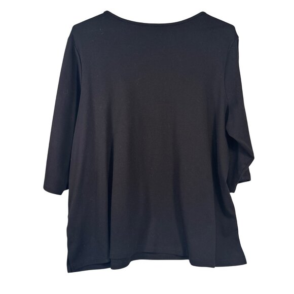 Quacker Factory 3X Rhinestone Anchor Black 3/4 Sleeve Shirt - Picture 5 of 6